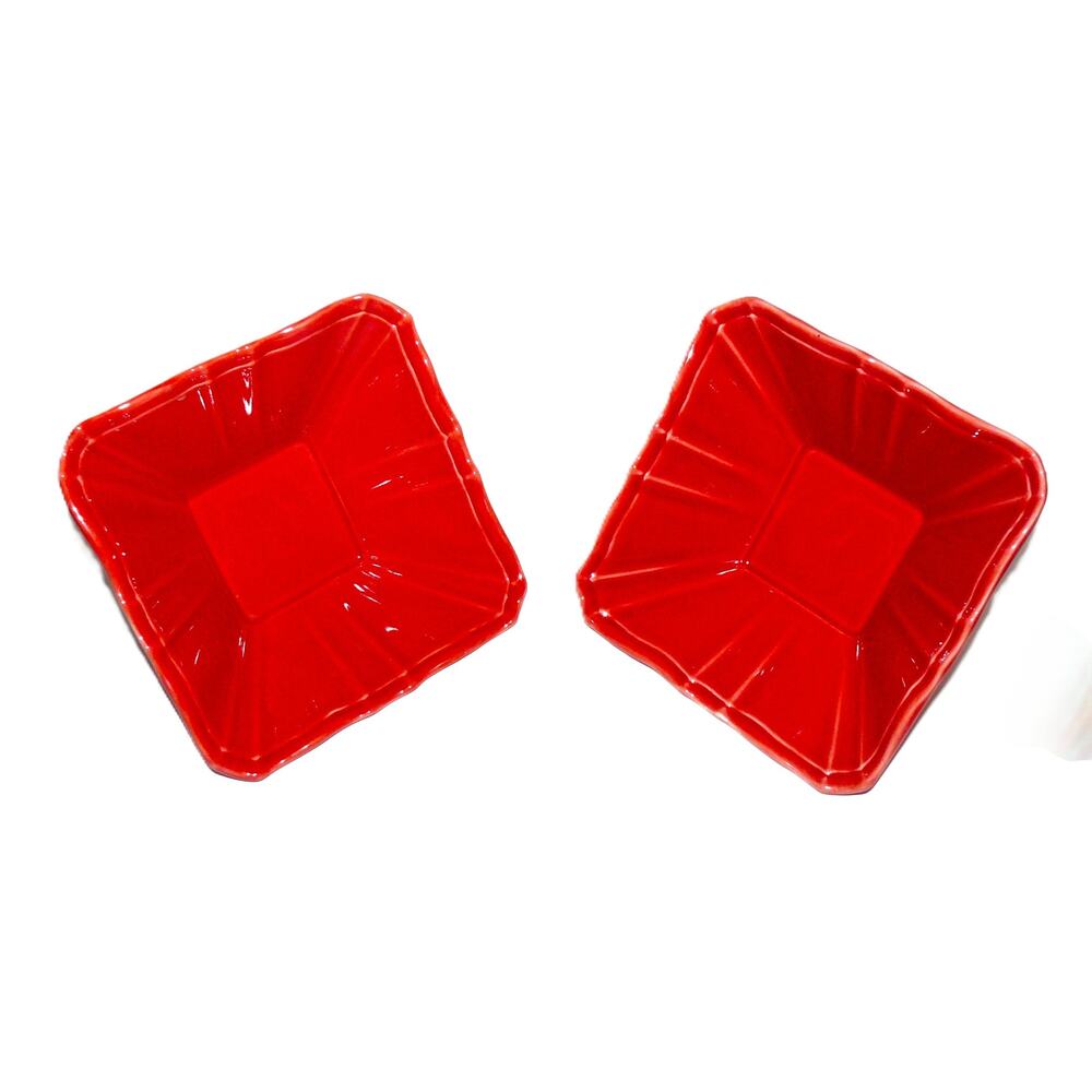 Set Of 2 Barrarte Red Square Ceramic Dishes Portugal Serving Trinket Decor Vintg